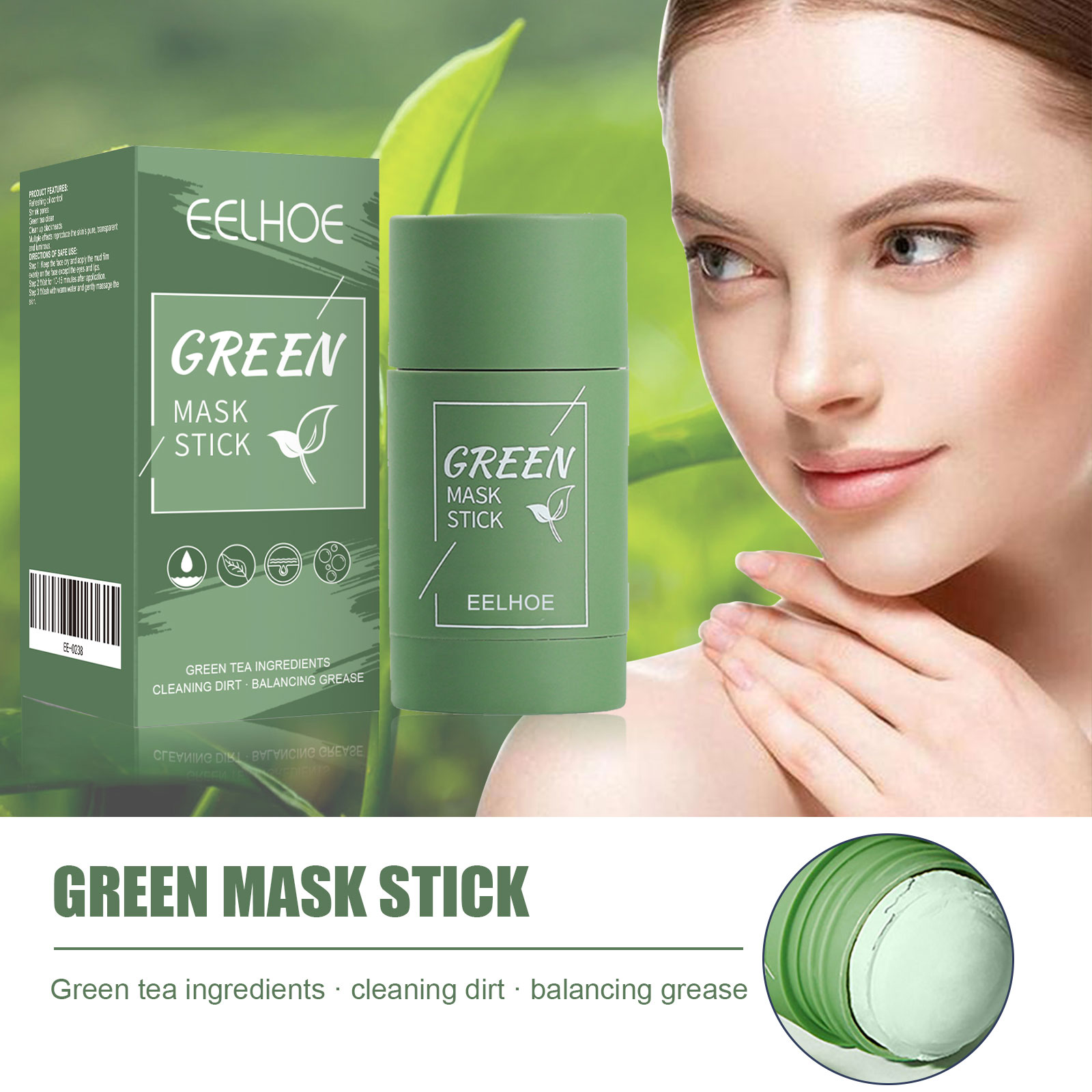 Green Tea Cleansing Clay Mask - Green Tea Solid Mask Stick -