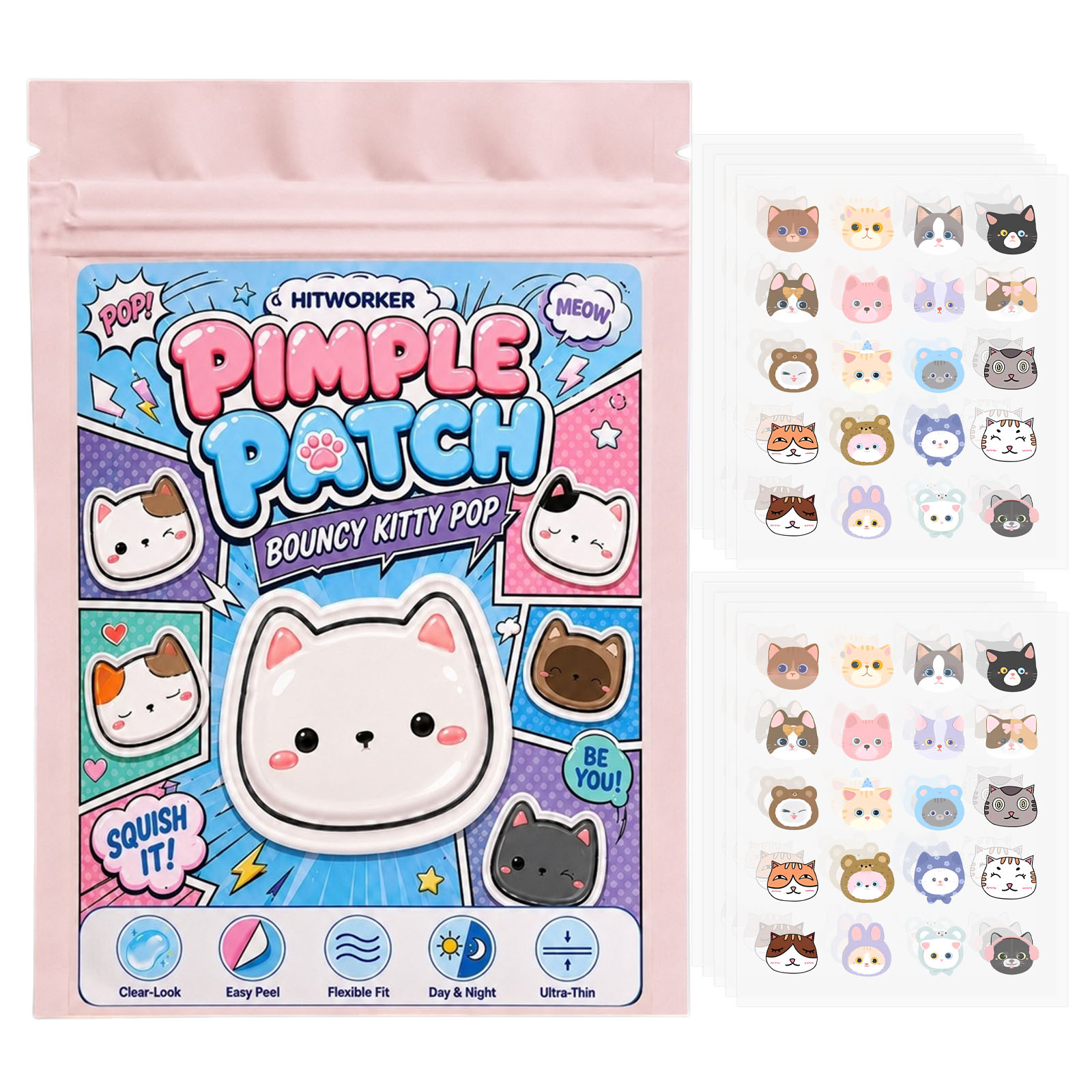 Hydrocolloid Pimple Patch - 100pcs Cute Cat Pimple Patches, Hydrocolloid