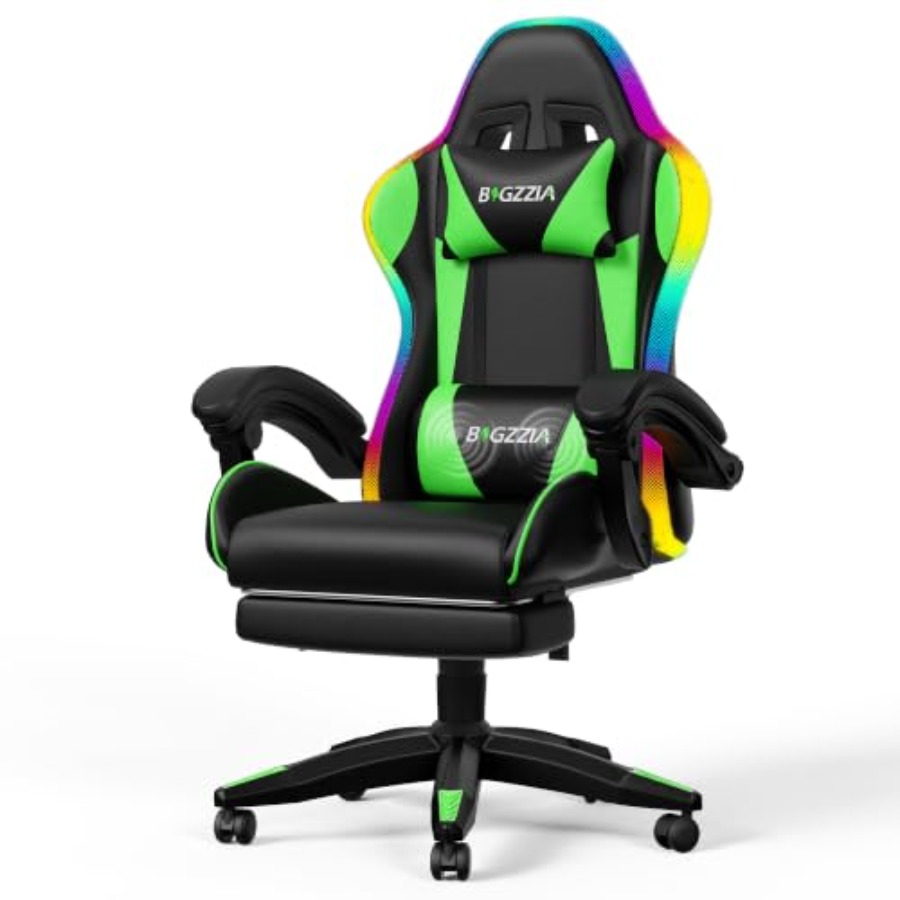 Massage - RGB gaming chair with footrest and