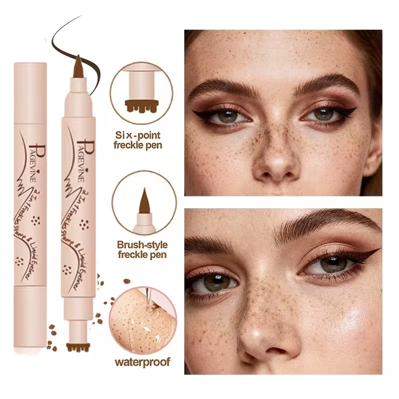 Waterproof Liquid Eyeliner Pen - 2-in-1 Freckle Eyeliner Stamp Pen, Natural