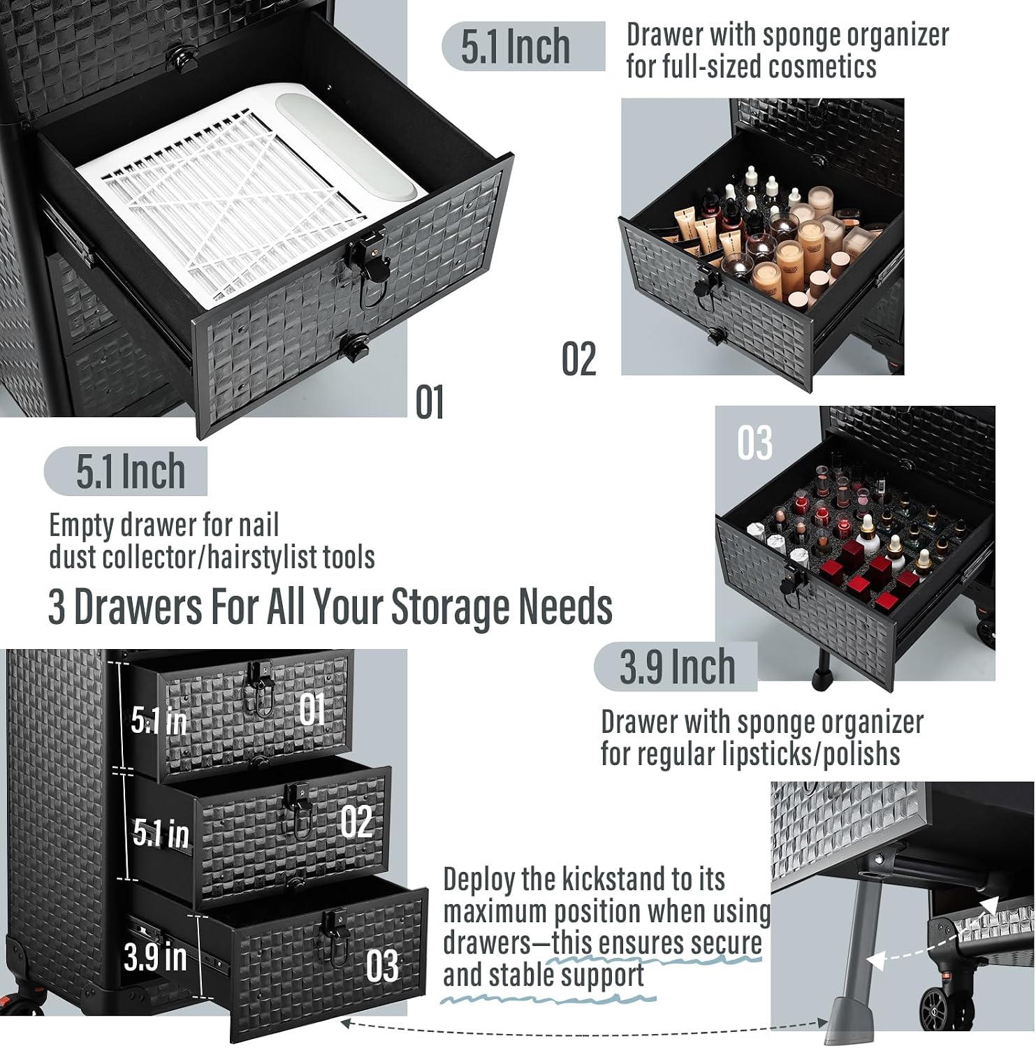 Rolling Salon Cart with 3 Draw - Makeup 评论和价格