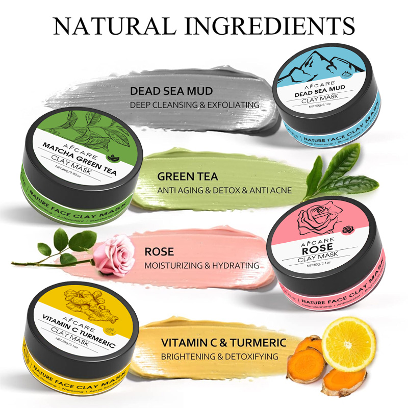4 Pcs Clay Facial Mask Set Tur - Green Tea Cleansing Clay Mask 评论和价格