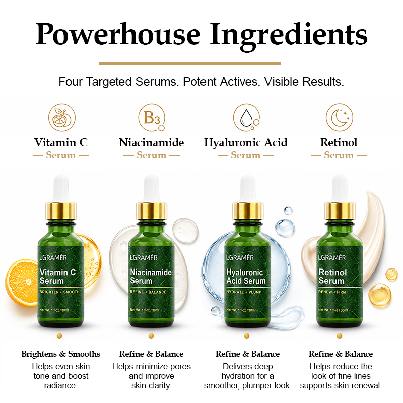 4PCS Facial Serum Set Niacinam - Niacinamide Pore Shrinking Essence 评论和价格