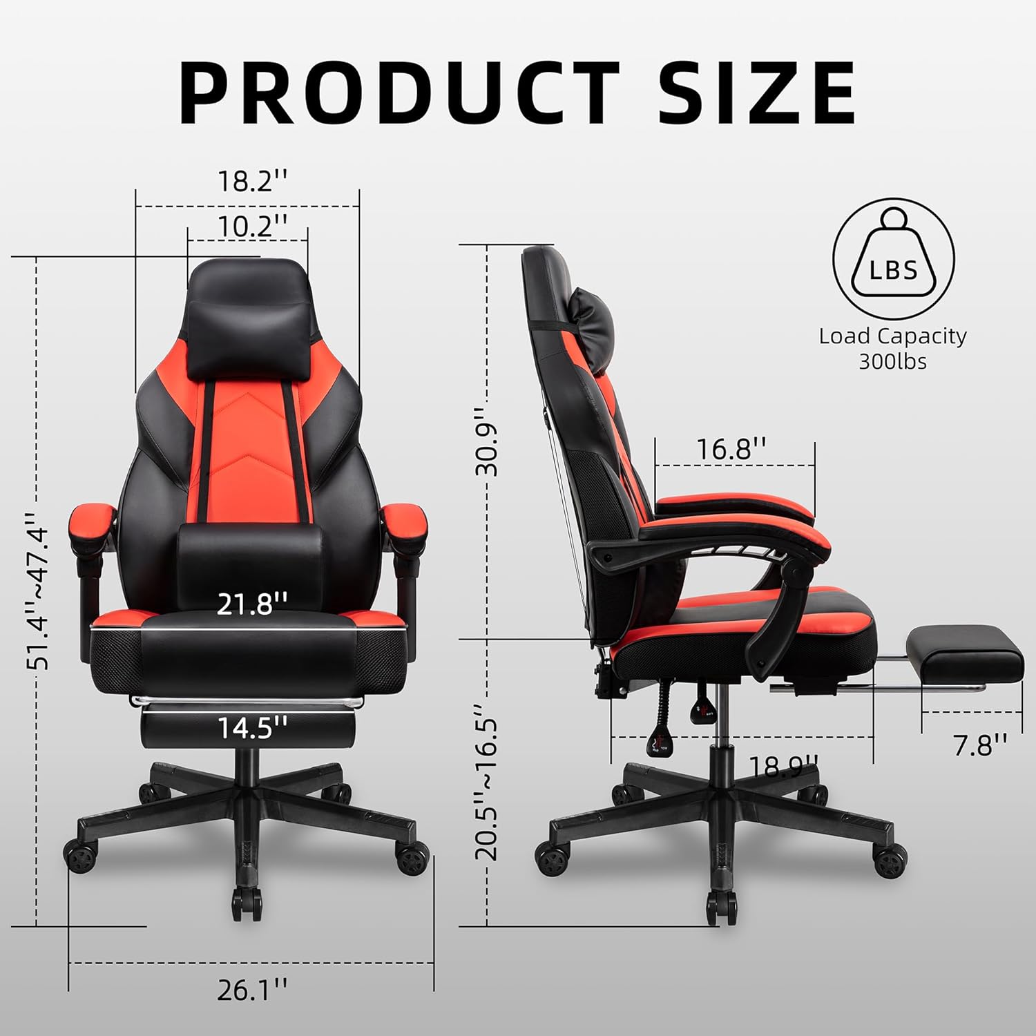 Gaming Chair with Footrest, Ma - Massage 评论和价格