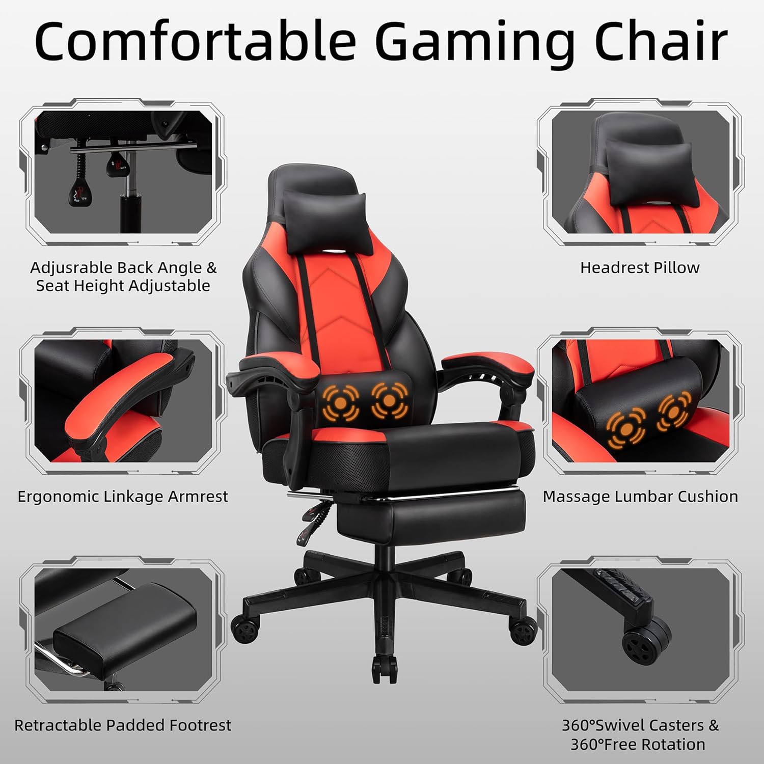 Gaming Chair with Footrest, Ma - Massage 评论和价格