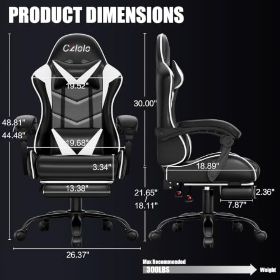 Gaming Chair with Footrest, Ra - Massage 评论和价格