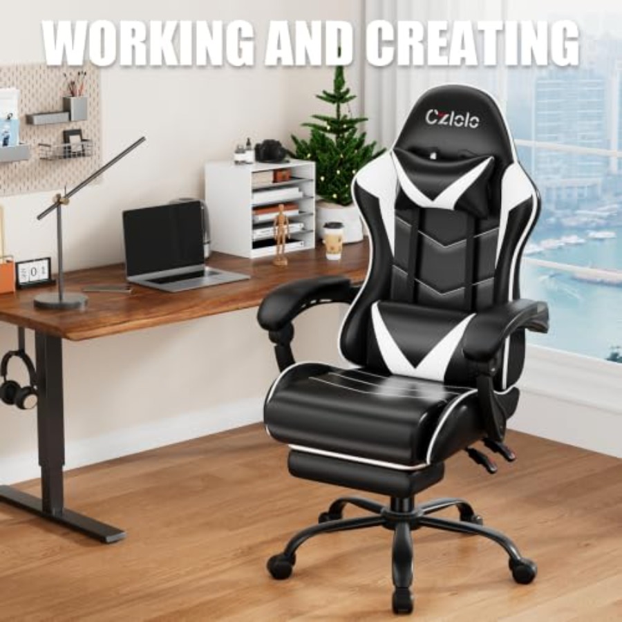 Gaming Chair with Footrest, Ra - Massage 评论和价格