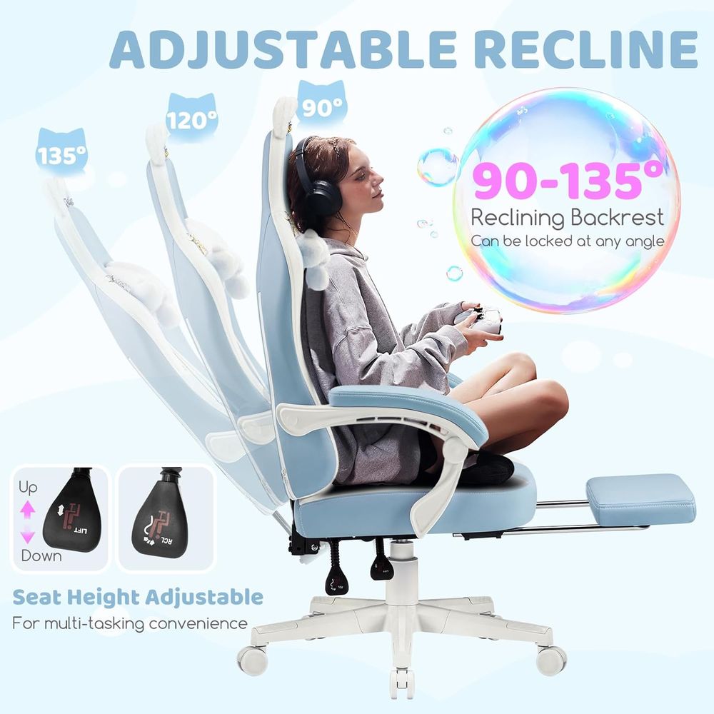 Ergonomic Blue/White Gaming Ch - Massage 评论和价格