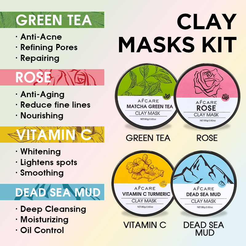 4Pcs Face Mask Set with Turmer - Green Tea Cleansing Clay Mask 评论和价格